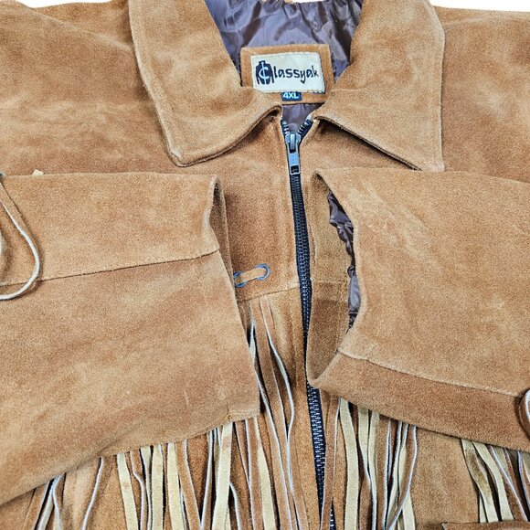Classyak Fringe Leather Coat Mens 4XL Fits Like 2XL Brown Suede Cowboy Western - Picture 9 of 10